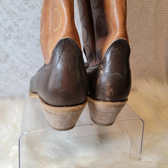 Vintage Acme Cognac Deep Brown‎ Two Toned Cowboy Western Boots Pull On Retro - Picture 7 of 11